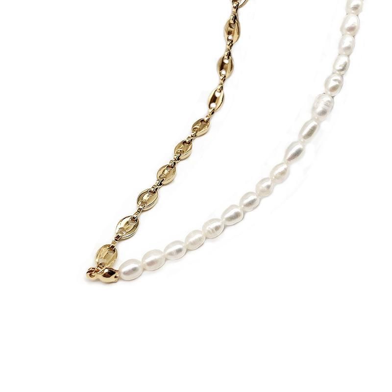 Manufacturer Custom Fashion jewellery Women 18K Gold Plated Stainless Steel Pearl Necklace Chain Jewelry Stainless Steel for Women