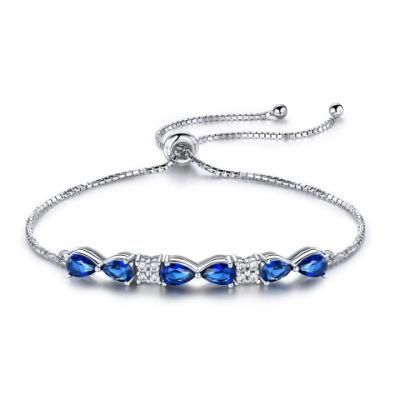 S925 Sterling Silver Blue Sapphire Box Chain Adjustable Bracelet Making Kit for Girls