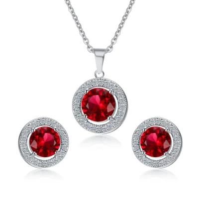 High Quality Setting Red Zircon Circle Jewelry Set for Female