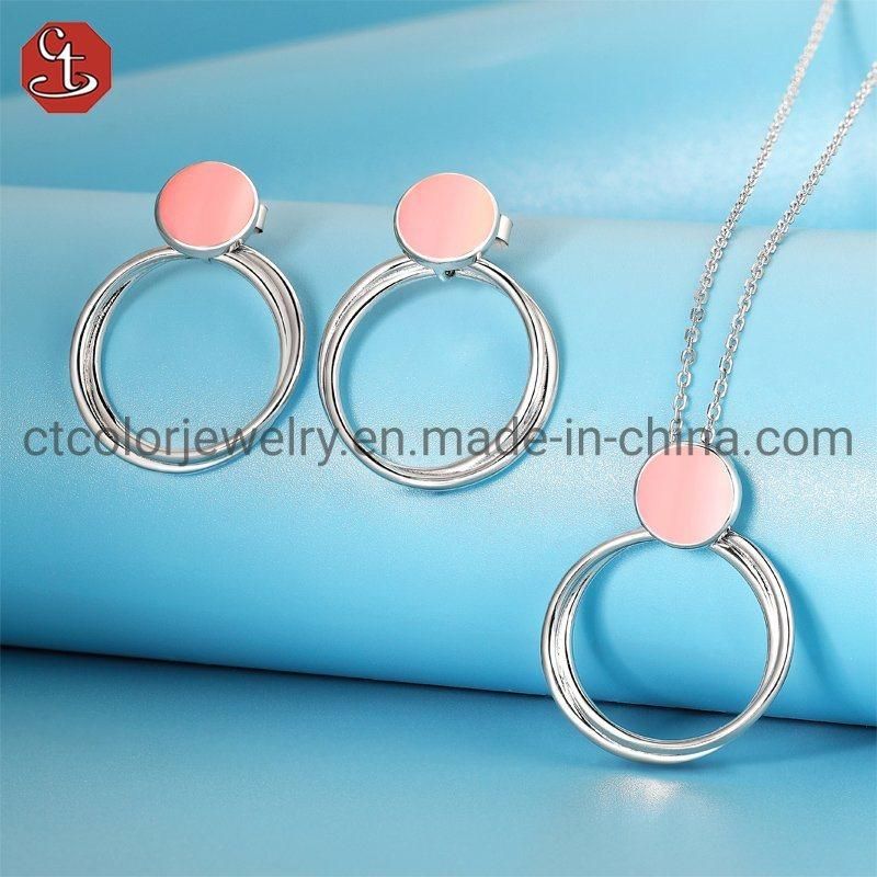 Fashion Jewelry 925 Sterling Silver Circle Earrings with Pink Enamel