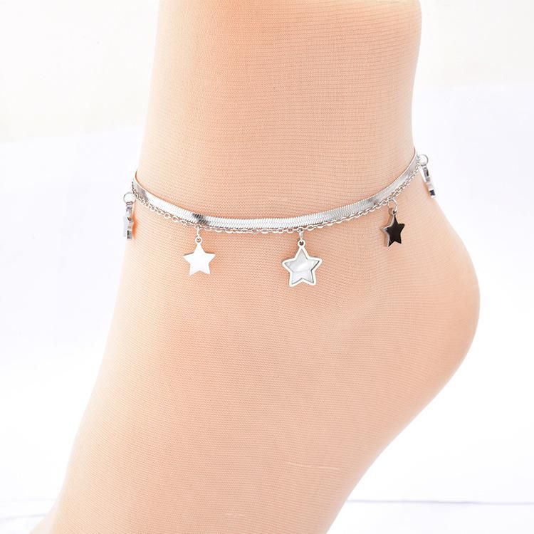 18K Gold Plated Stainless Steel Jewelry Gold Plated Fashion Bracelet Star Pendant Anklet Wholesale