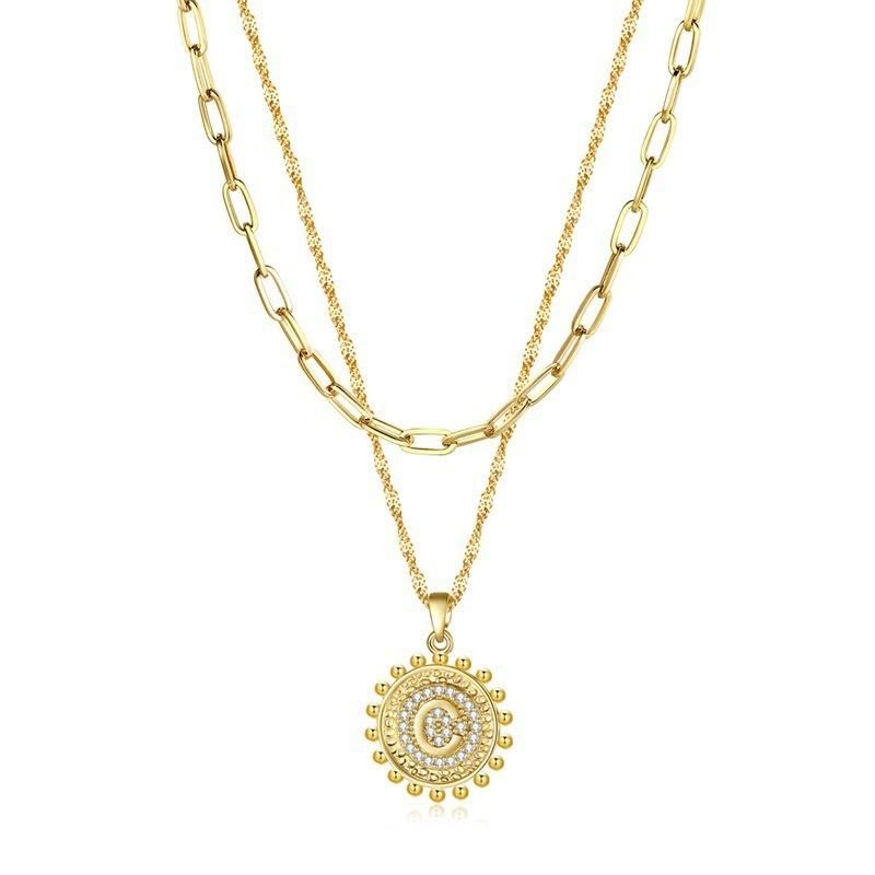 Dainty Layered Initial Necklaces for Women, 14K Gold Plated Paperclip Chain Necklace Simple Cute Hexagon Letter Pendant Initial Choker Necklace Gold Layered