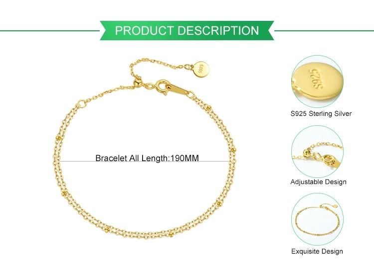 Simple Fashion 925 Sterling Silver 2 Layer Bracelet Women Beads Double Chain Bracelets Gift