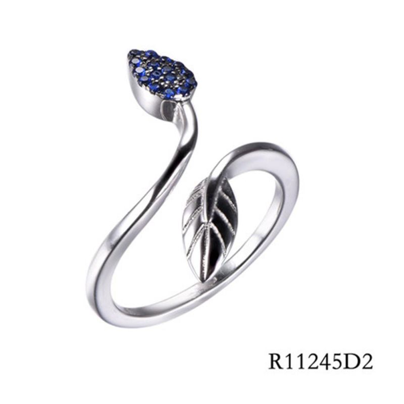 Hot Sale Leafbud Sterling Silver with CZ Leaf Open Ring