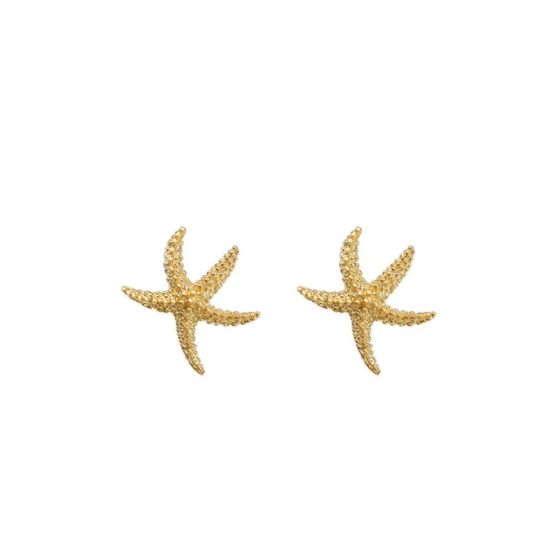 Women Earring Fashion Beautiful 10K Yellow Gold Starfish Stud Earrings