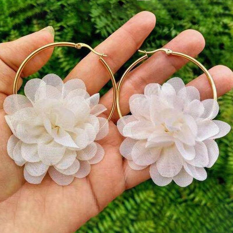 Hot Selling Fashion Women Three-Dimensional Bohemian Color Gold Hoop Flower Bud Earrings Jewelry