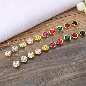 Multicolor Zircon Square Gold-Plated Stainless Steel Earrings Drop
