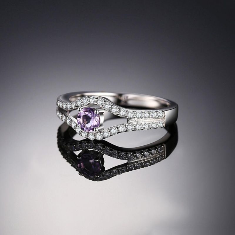 Wedding Jewelry Genuine Created Gemstone Amethyst Halo Ring Sterling Silver Jewelry