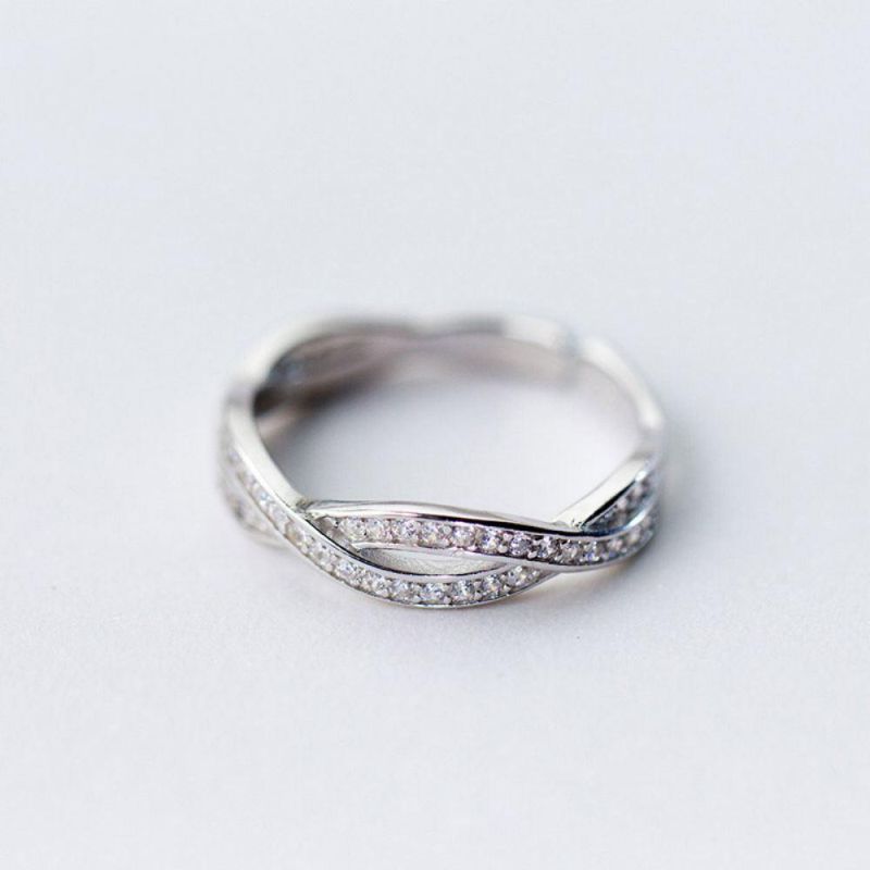 Real 925 Sterling Silver Geometric Zircon Fashion Adjustable Open Ring Women Wedding Ladies Girls Jewelry Gift
