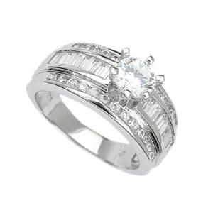 New Fashion 925 Sterling Silver Clear Baguette Topaz Gemstone Ring