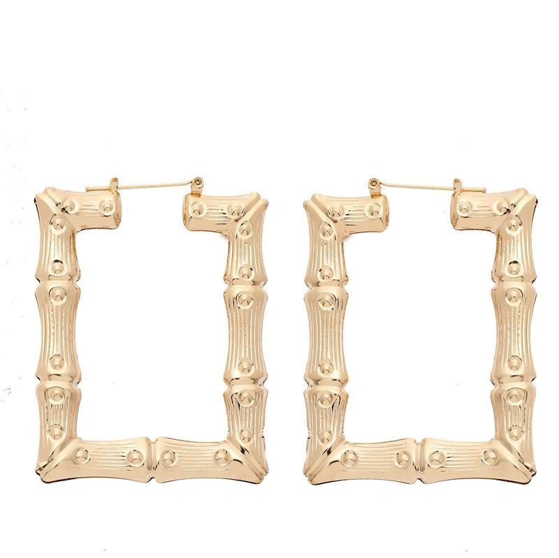 Large Hollow Casting Triangle Bamboo Hoop Earrings for Women Girls Costume Jewelry