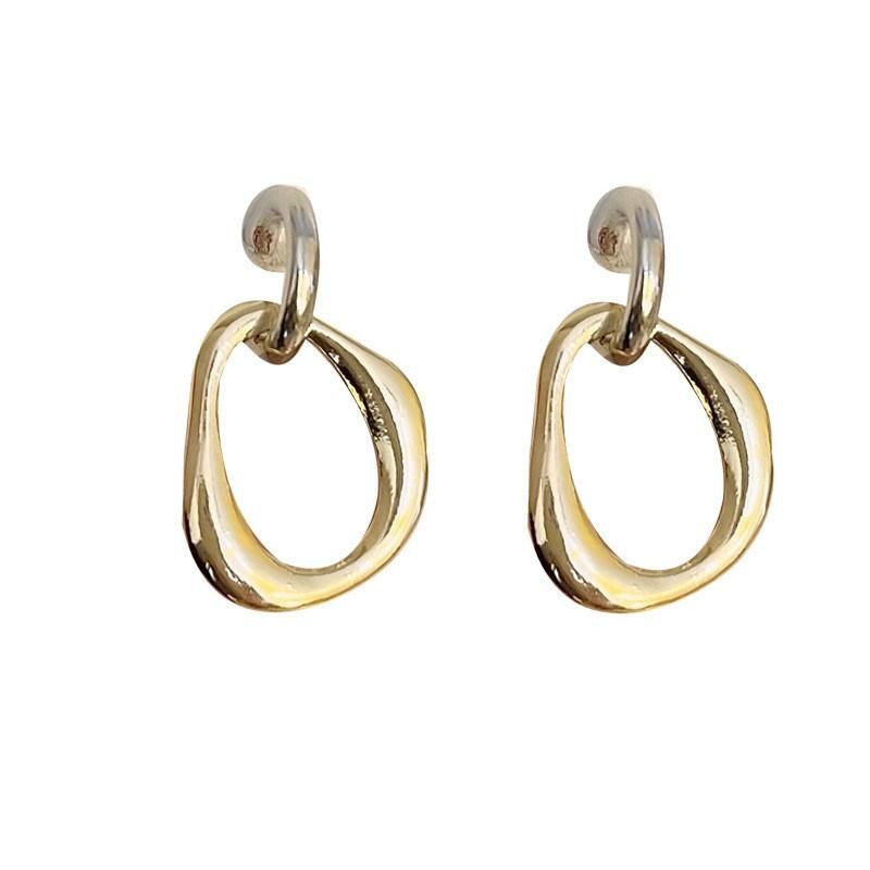 New Trendy 2 Tones Finish Rhodium Matte Gold Plated Irregular Shape Drop Alloy Earrings