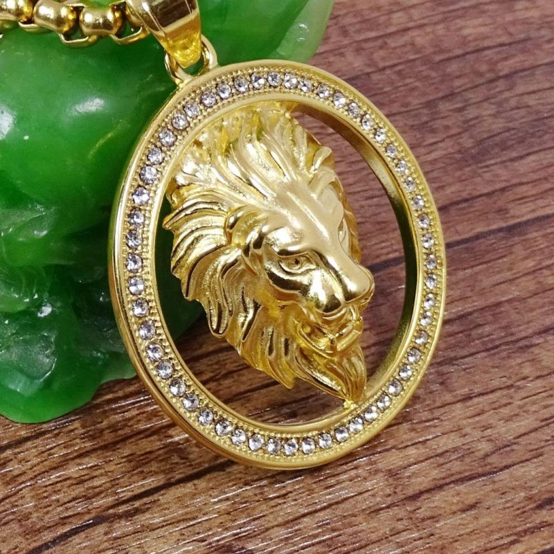 Wholesale Titanium Diamond Studded Lion Stainless Steel Pendant