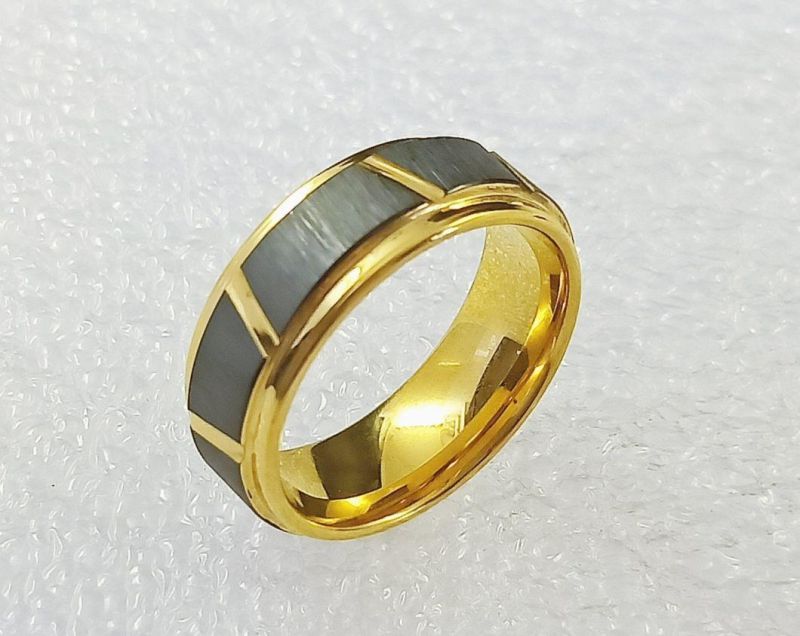 Manufacturers of Tungsten Jewelry Custom-Made Wholesale Black Gold Men′ S Tungsten Fashion Ring Tstr088
