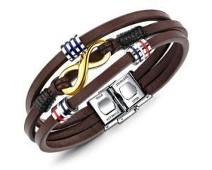 2018 Handmade Multilayer New Punk Buckle Charm Brown Leather Bracelets Men Jewelry Accessories Wholesale