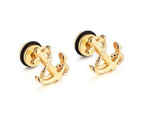 Hot Sell Cool Black Silver Gold Anchor Stud Earrings for Men Stainless Steel Jewelry Wholesale