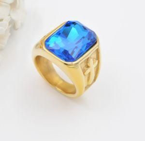 Wholesale Sapphire Stainless Steel Gold Ring