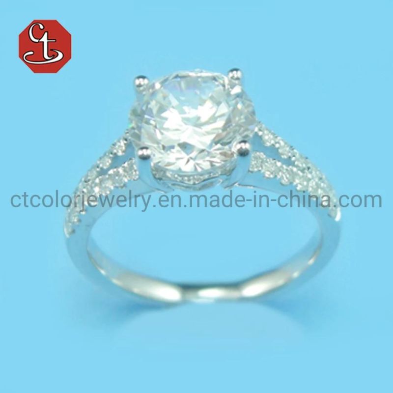 Simple Synthetic Daimond Rings Romantic Wedding Proposal Silver Jewelry