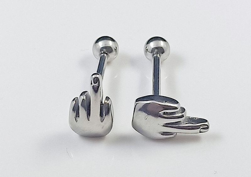 Punk Style 316L Medical Stainless Steel Hypoallergenic Middle Finger Tongue Nail Tongue Ring Human Body Piercing Ssp0812