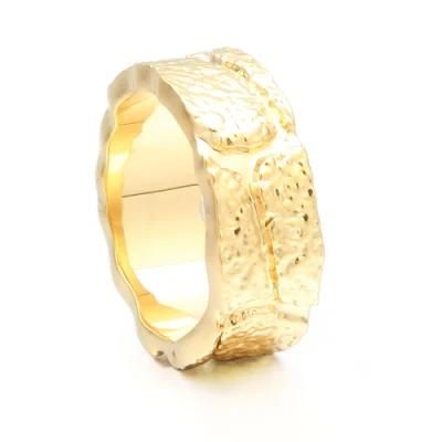 Latest Width Sand Stone Texture Gold Plated Finger Rings Women
