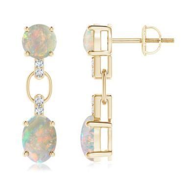 Fine Jewelry Round Shape Diamond and Oval Shape Opal Earrings Button Drop Earrings