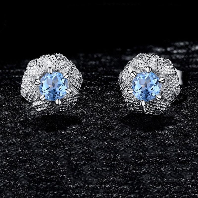 Gemstone Blue Topaz Earring 925 Sterling Silver Fashion Jewelry for Women Wholesale