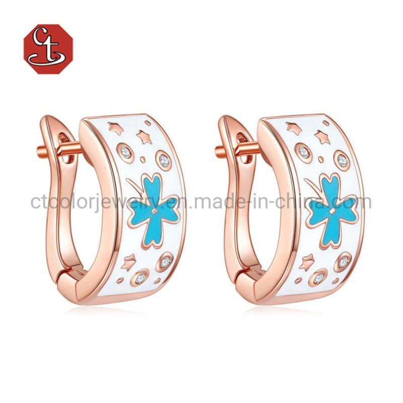 CT COLOR Wholesale Jewelry Lucky leaves 925 Sterling Silver white Enamel Earrings for women