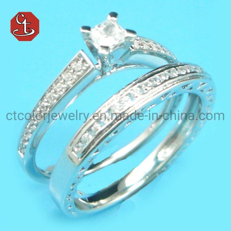 Classic Solitaire Ring 2PCS Rings With Micro Paved Elegant Bridal Ring Wedding Anniversary Ring Band For Women