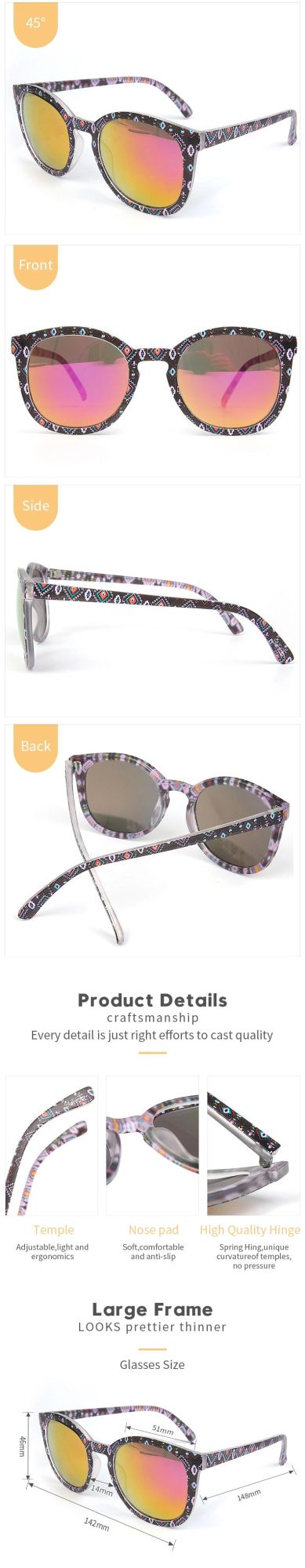 Fashionable UV400 Pattern Frame Women Shade Popular Plastic Custom Polarized Sunglasses