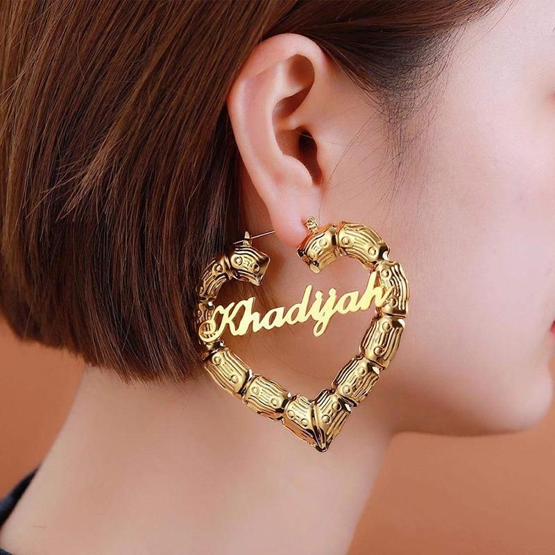 Hot Trending DIY Letters Gold Plated Personalized Big Large Gold Custom Hoop Door Knocker Bamboo Earrings