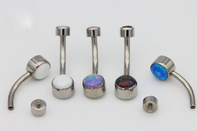 ASTM F136 G23 Titanium Double Opals Internal Thread Navel Ring Navel Button Opal Stone Navel Nail Body Piercing Jewelry Tpn012op