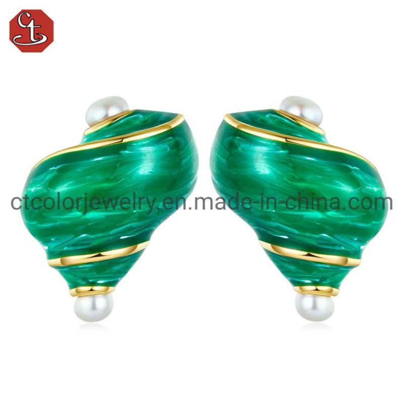 Fashion Jewellery 925 Sterling Silve 18k Gold Plated Enamel Natural Pearl Ring jewelry