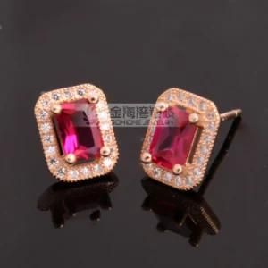 Fashion Glamor Czech CZ Red Stone Stud Earrings