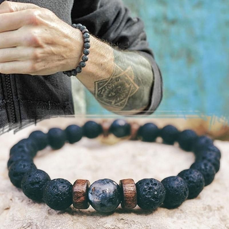 Promotion Gift Men Natural Bead Lava Stone Bracelets Fashion Jewelry