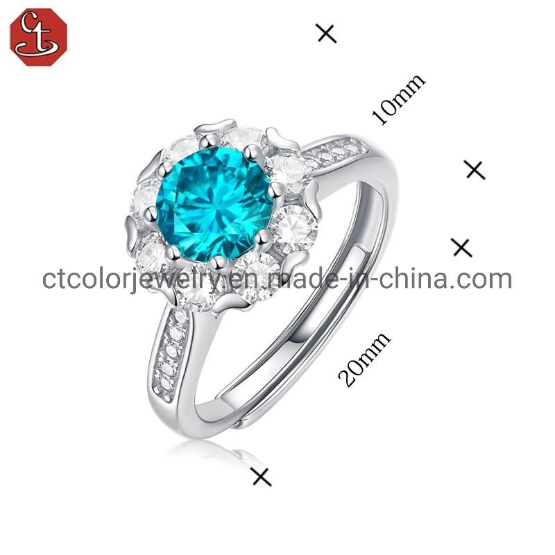 Wholesale Fashion Jewelry 1ct blue moissanite silver ring for wedding party women′s ring