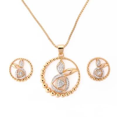 Fashion Accessories Women Jewelry Silver 18K Gold Plated Alloy Chain Sets Pendant Necklace with CZ Crystal
