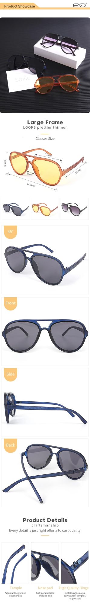 Matt Plastic Frame Sunglasses with Special Temple Custom Printing Large Size Lens Sun Glasses