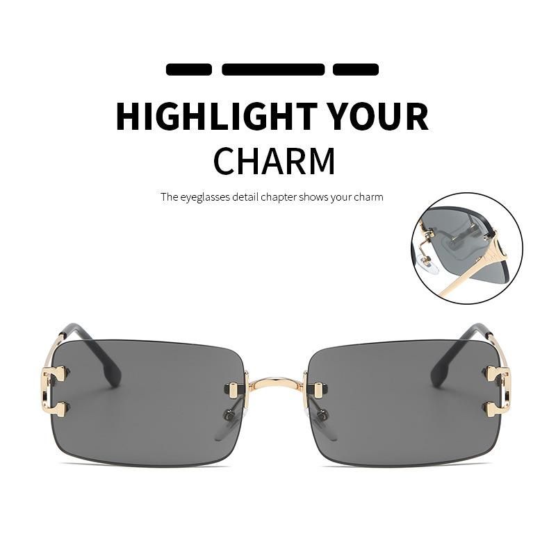 2021 Brand Oversized Metal Sunglasses Luxury Semi Rimless Sunglasses Women Luxury Shades Sunglasses for Women