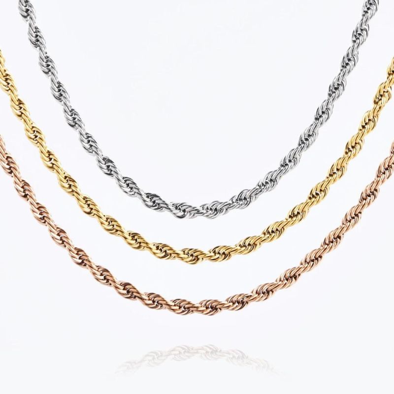 Fashion Simple Gold Plated Twist Rope Chain Bracelet Necklace for Rapper Dancer Men Women 14-36inch