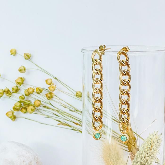 Manufacture Fashion Gold Plated Figaro Chain Earring with Stone for Lady Elegant Jewelry Gift