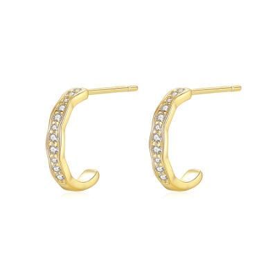 Minimal Jewelry 925 Silver 14K Gold Hoop Diamond Earring