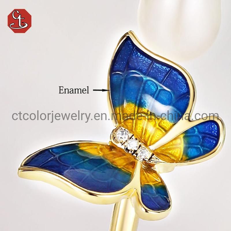 New popular fashion jewelry Butterfly Fresh water pearl Enamel Bracelet