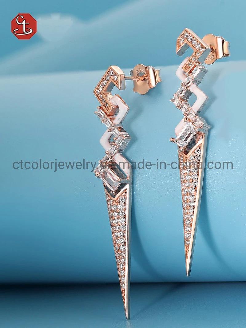 Women Girl Gift Fashion White Black Color Enamel Green CZ Cubic Zirconian Earring Sterling 925 Silver Jewelry
