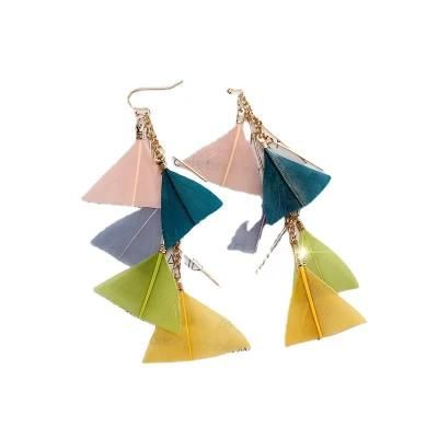 Colorful Bohamian Feather Personality Long Tassel Drop Earrings for Vacation