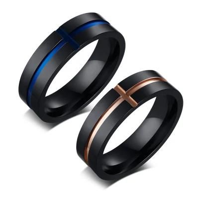 Gender-Neutral Fashion Ring Wholesale 6mm Stainless Steel Recessed Cross Ring