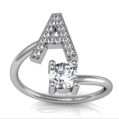 26 Letters with Diamond Ring Opening Adjustable Finger Ring