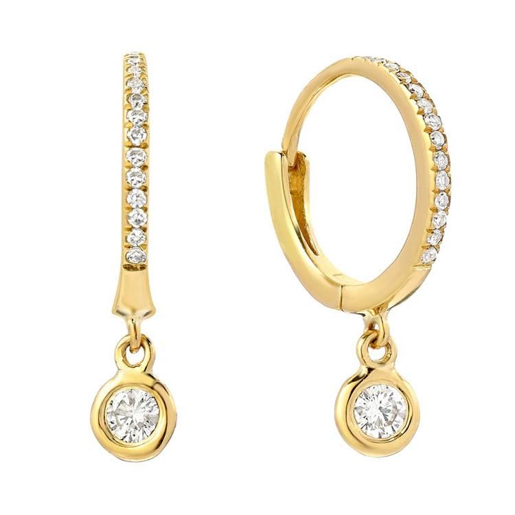 Customize 18K Gold Plated Jewelry Fashion 925 Sterling Silver Dainty Mini Huggie Round CZ Stone Drop Hoop Earrings for Women
