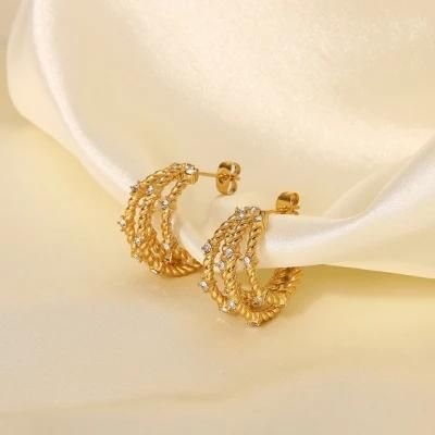 Factory Wholesale Custom Fashion High-End Jewelry PVD 18K Gold-Plated Stainless Steel Three Wire Tube Three Hoop Gold Earrings
