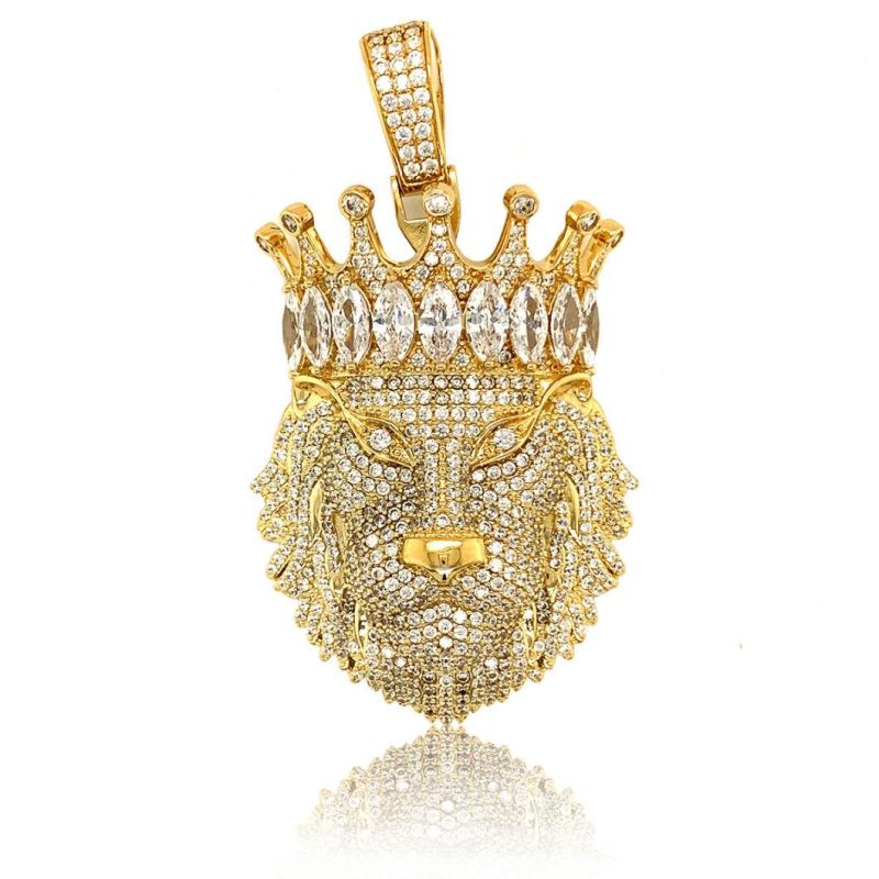 10K 14K Real Gold Hip Hop Crown Lion King Pendant