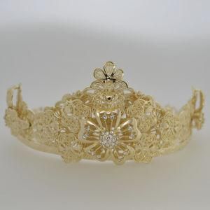 Golden Elegant Bridal Tiara Fashion Jewelry for Crown Hair Band (M1A07941T1S)
